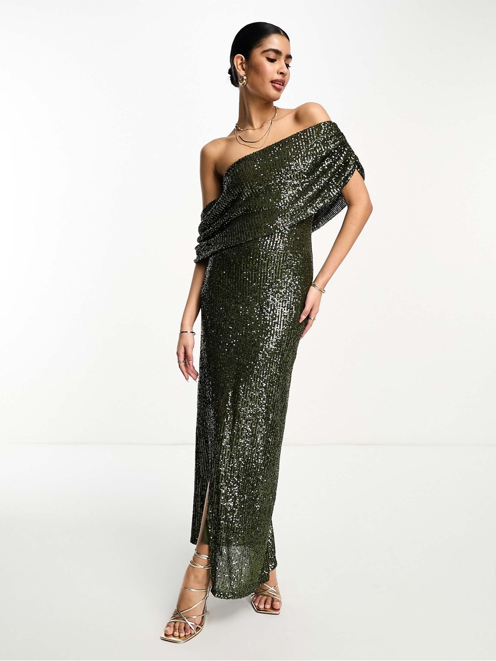 ASOS Green Sequin One-Shoulder Gown